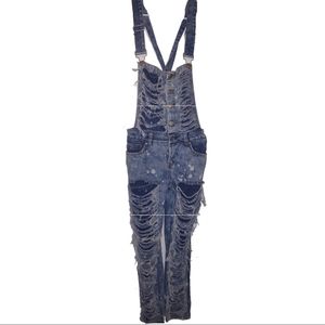 Dazie Distressed Denim Overall Jumpsuit